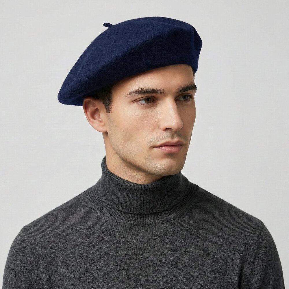 Polo Ralph Lauren Navy Wool Beret Hat Made in Italy Vintage